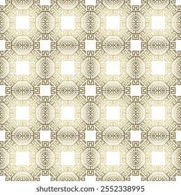 Patrón sin fisuras geométrico ornamental del estilo antiguo de Grecia del lujo del oro con los laberintos, llave griega, meandro en el fondo blanco. Vector hermosos adornos dorados modernos adornados. Textura estampada sin bordes.