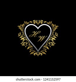 Gold Luxury Heart HW Letter Badge, Wedding Logo