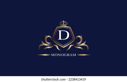 Logotipo inicial D de lujo dorado. Elegante vector diseño de monograma de letra inicial como emblema, signo de negocio