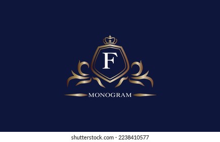 Gold luxury initial F logo. Elegant vector initial letter monogram design as emblem, business sign