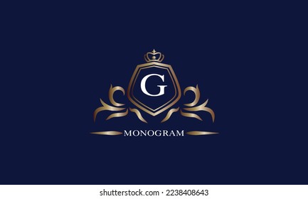 Gold luxury initial G logo. Elegant vector initial letter monogram design as emblem, business sign