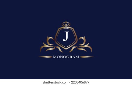 Gold luxury initial J logo. Elegant vector initial letter monogram design as emblem, business sign
