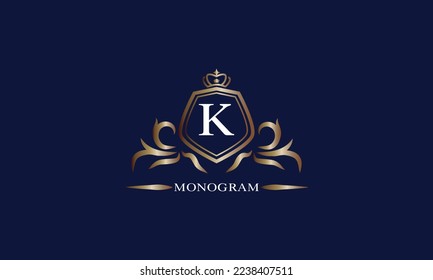 Gold luxury initial K logo. Elegant vector initial letter monogram design as emblem, business sign