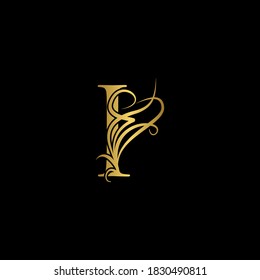 Gold luxury Initial  I letter logo icon concep monogram nature ornate vector design