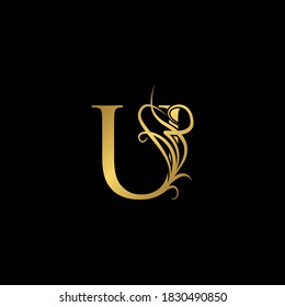 Gold luxury Initial U letter logo icon concep monogram nature ornate vector design