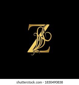 Gold luxury Initial Z letter logo icon concep monogram nature ornate vector design