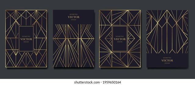 Gold and Luxury Invitation card design vector. Abstract geometry frame and Art deco pattern background. Use for wedding invitation, cover, VIP card, print, poster and wallpaper. Vector illustration.