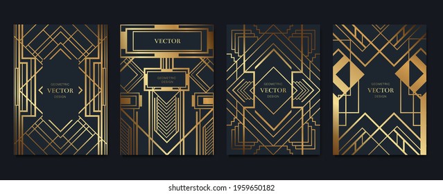 Gold and Luxury Invitation card design vector. Abstract geometry frame and Art deco pattern background. Use for wedding invitation, cover, VIP card, print, poster and wallpaper. Vector illustration.