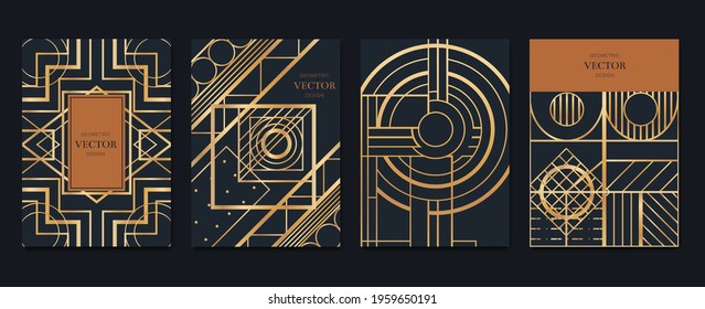 Gold and Luxury Invitation card design vector. Abstract geometry frame and Art deco pattern background. Use for wedding invitation, cover, VIP card, print, poster and wallpaper. Vector illustration.