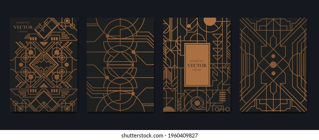 Gold and Luxury Invitation card design vector. Abstract geometry frame and Art deco pattern background. Use for wedding invitation, cover, VIP card, print, poster and wallpaper. Vector illustration.