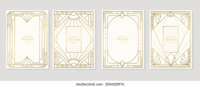 Gold and Luxury Invitation card design vector. Abstract geometry frame and Art deco pattern background. Use for wedding invitation, cover, VIP card, print, poster and wallpaper. Vector illustration.