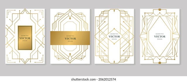 Gold and Luxury Invitation card design vector. Abstract geometry frame and Art deco pattern background. Use for wedding invitation, cover, VIP card, print, poster and wallpaper. Vector illustration.
