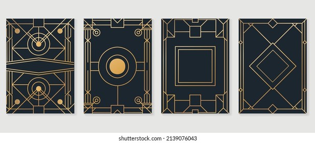 Gold and Luxury Invitation card design vector. Abstract geometry frame and Art deco pattern background. Use for wedding invitation, cover, VIP card, print, poster and wallpaper. Vector illustration.