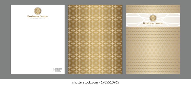 Gold Luxury Letterhead, Cover Page and Brochure Cover Template for Print with Logo