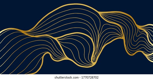 Gold luxury line art background vector. Tropical pattern design for packaging, wallpaper and print, Vector illustration.