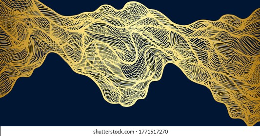 Gold luxury line art background vector. Tropical pattern design for packaging, wallpaper and print, Vector illustration.