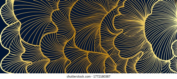 Gold luxury line art background vector. Tropical pattern design for packaging, wallpaper and print, Vector illustration.