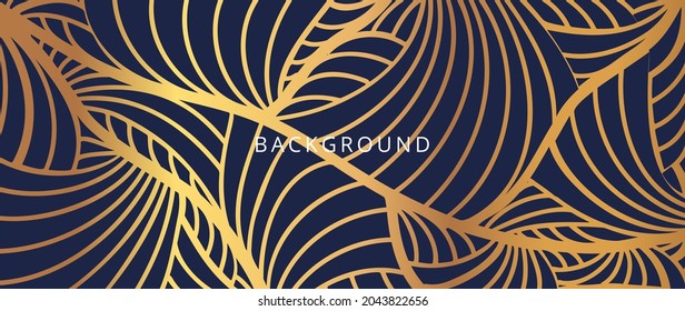 Gold luxury line art background vector. Tropical pattern design for packaging, wallpaper and print, Vector illustration.