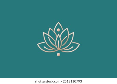 Gold Luxury Linear Logo Lotus Flower Leaf Meditation Sign Symbol