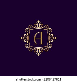 GOLD LUXURY LOGO CROWN LETTER LEAF A 