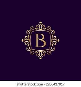 GOLD LUXURY LOGO CROWN LETTER LEAF B