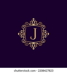 GOLD LUXURY LOGO CROWN LETTER LEAF J