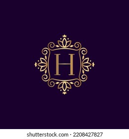 GOLD LUXURY LOGO CROWN LETTER LEAF H