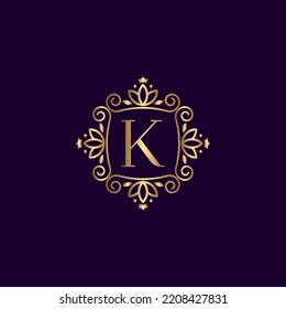 GOLD LUXURY LOGO CROWN LETTER LEAF K