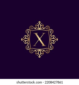 GOLD LUXURY LOGO CROWN LETTER LEAF X