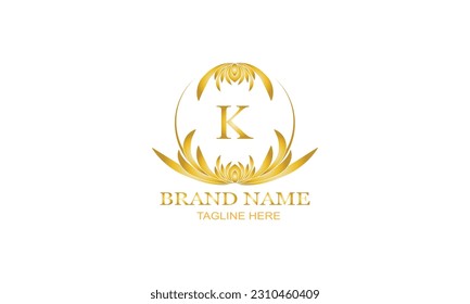 Gold luxury logo, elegant monogram vector design with initial letter K on white background.