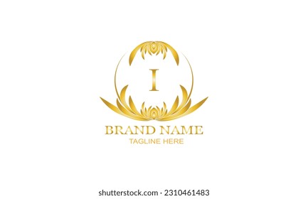 Logotipo de lujo dorado, elegante diseño de vector monograma con letra inicial I sobre fondo blanco.
