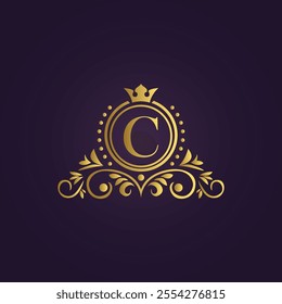 Gold Luxury Logo - Elegant Monogram 'C' with Crown Design
