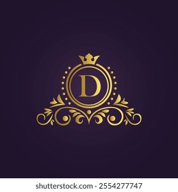 Gold Luxury Logo - Elegant Monogram 'D' with Crown Design
