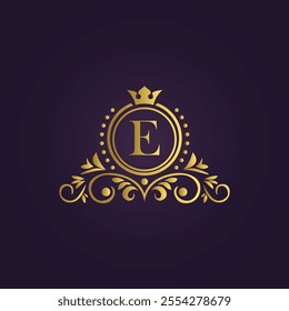 Gold Luxury Logo - Elegant Monogram 'E' with Crown Design