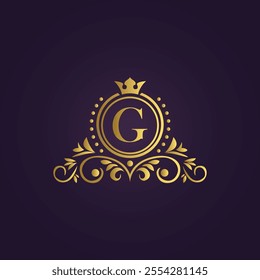 Gold Luxury Logo - Elegant Monogram 'G' with Crown Design
