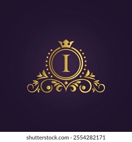 Gold Luxury Logo - Elegant Monogram 'I' with Crown Design
