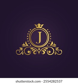 Gold Luxury Logo - Elegant Monogram 'J' with Crown Design
