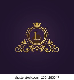 Gold Luxury Logo - Elegant Monogram 'L' with Crown Design
