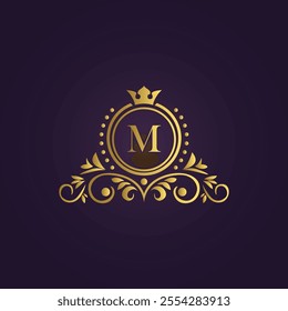 Gold Luxury Logo - Elegant Monogram 'M' with Crown Design
