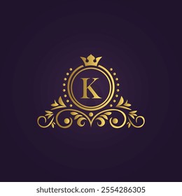 Gold Luxury Logo - Elegant Monogram 'K' with Crown Design
