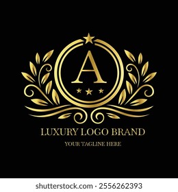 Gold Luxury Logo - Elegant Monogram 'A' with Floral Design
