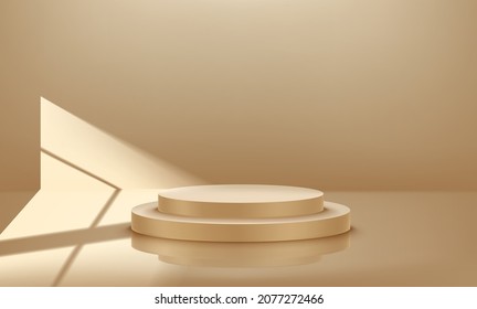 Gold luxury podium in golden interior with sun flare. Realistic 3d style vector illustration 