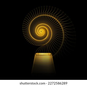 Gold luxury podium with spiral decor elements on dark background