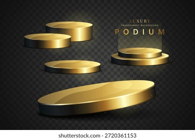 Plataforma de lujo del escenario del pedestal del Vector 3D del podio del oro para el soporte de oro del escaparate de la exhibición del Producto en fondo transparente
