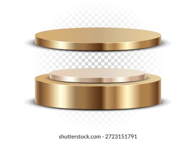 Gold Luxus Podium Vektor. 3D Realistisches goldenes Bühnengestell und Plattformständer für Produktanzeigehintergrund
