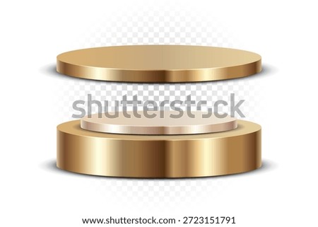 Gold Luxury Podium Vector. 3D Realistic Golden Stage Pedestal and Platform Stand for Product Display Background