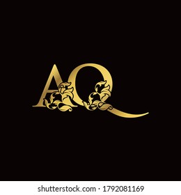 Gold Luxury A and Q, AQ Letter Initial Logo Icon, Monogram Floral Leaf  Logo Template Design.