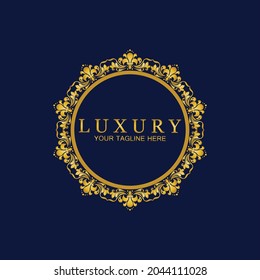 Gold Luxury Round Ornament, Floral Design Logo, Golden Decorative Template, Heraldic Emblem, Business Graphics, Fashion Sign