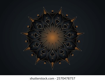 Gold Luxury Sacred Mandala template. Flower round design element isolated on black background. Circle pattern in golden color. Vector illustration for logo, monogram, web design, decoration, business