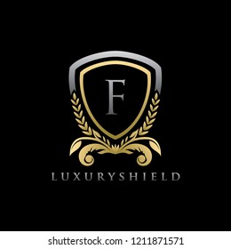 Gold Luxury Shield F Letter Logo